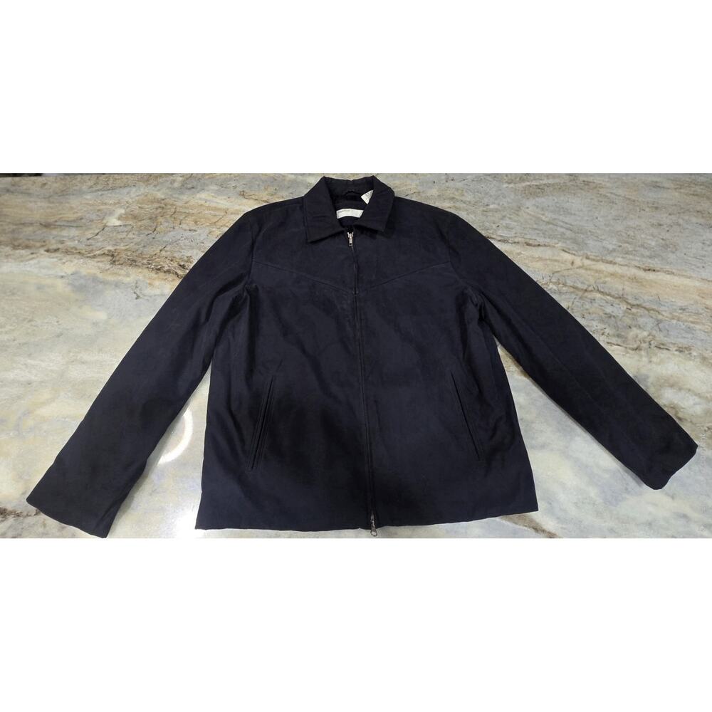 Perry Ellis Men's Full Zip Jacket Black Suede-Feel Bomber Quilted Lined Large